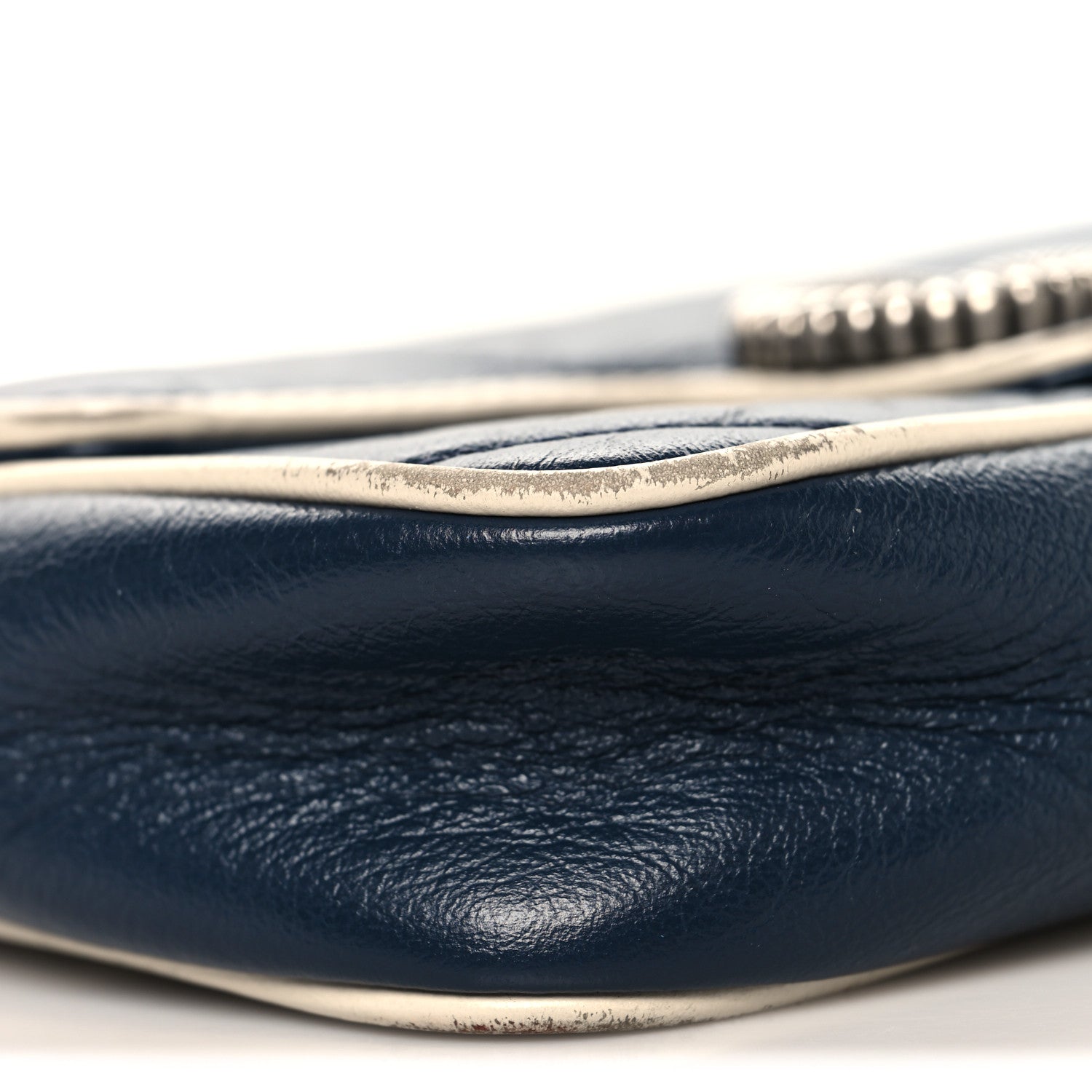 Vintage Effect Calfskin Matelasse Diagonal Super Mini Torchon GG Marmont Shoulder Bag Blue Agata Mystic White