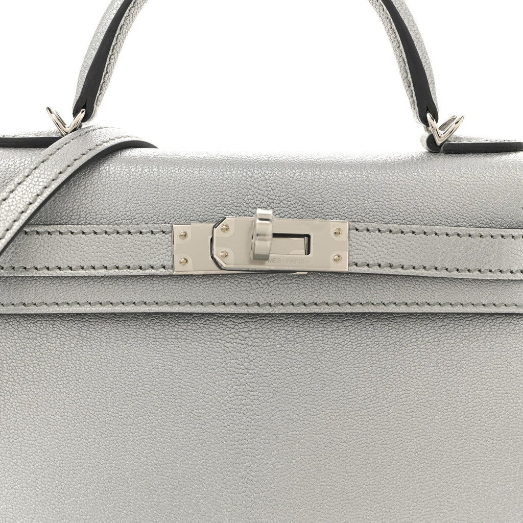 Metallic Chevre Chamkilight Mini Kelly Sellier 20 Argent