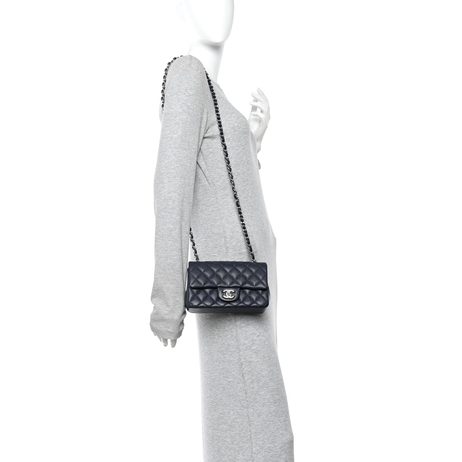 Caviar Quilted Mini Rectangular Flap Navy