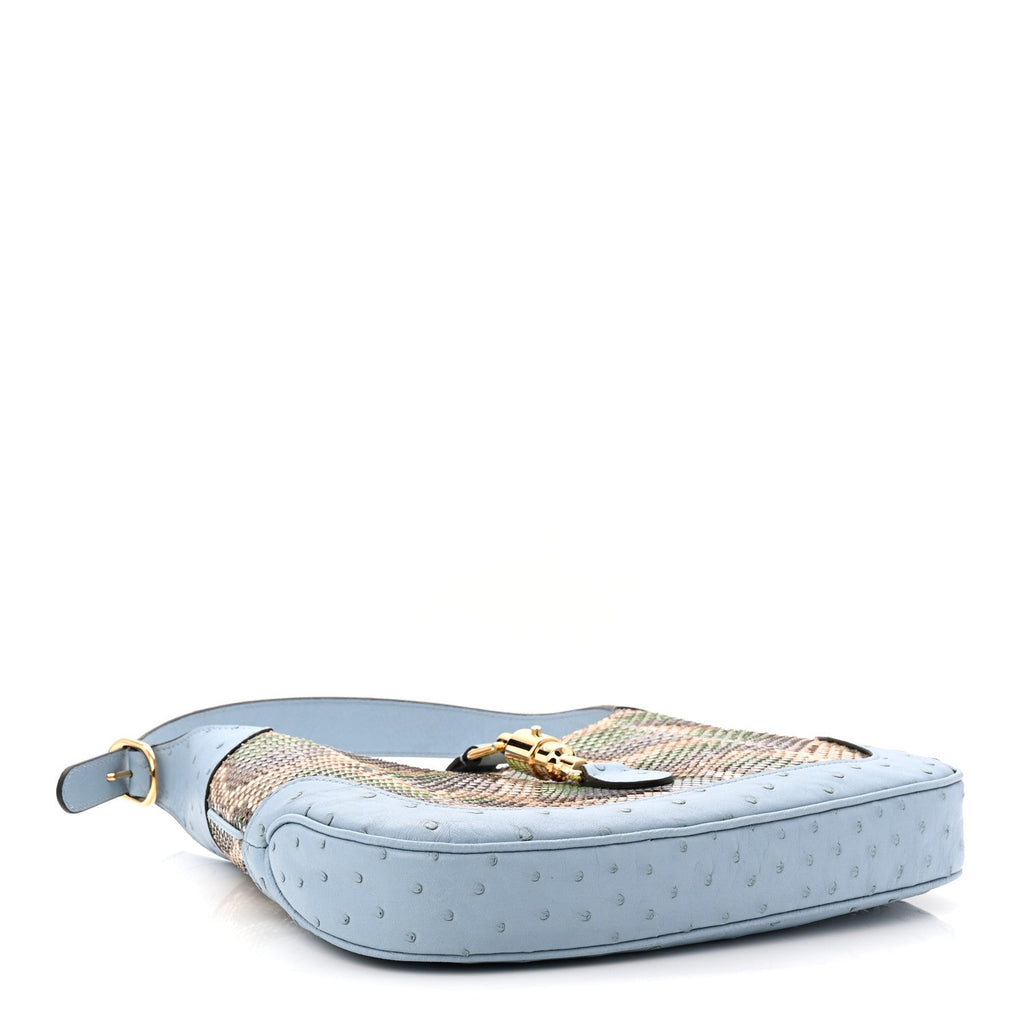 Snakeskin Ostrich Calfskin Small Jackie 1961 Hobo Blue Multicolor