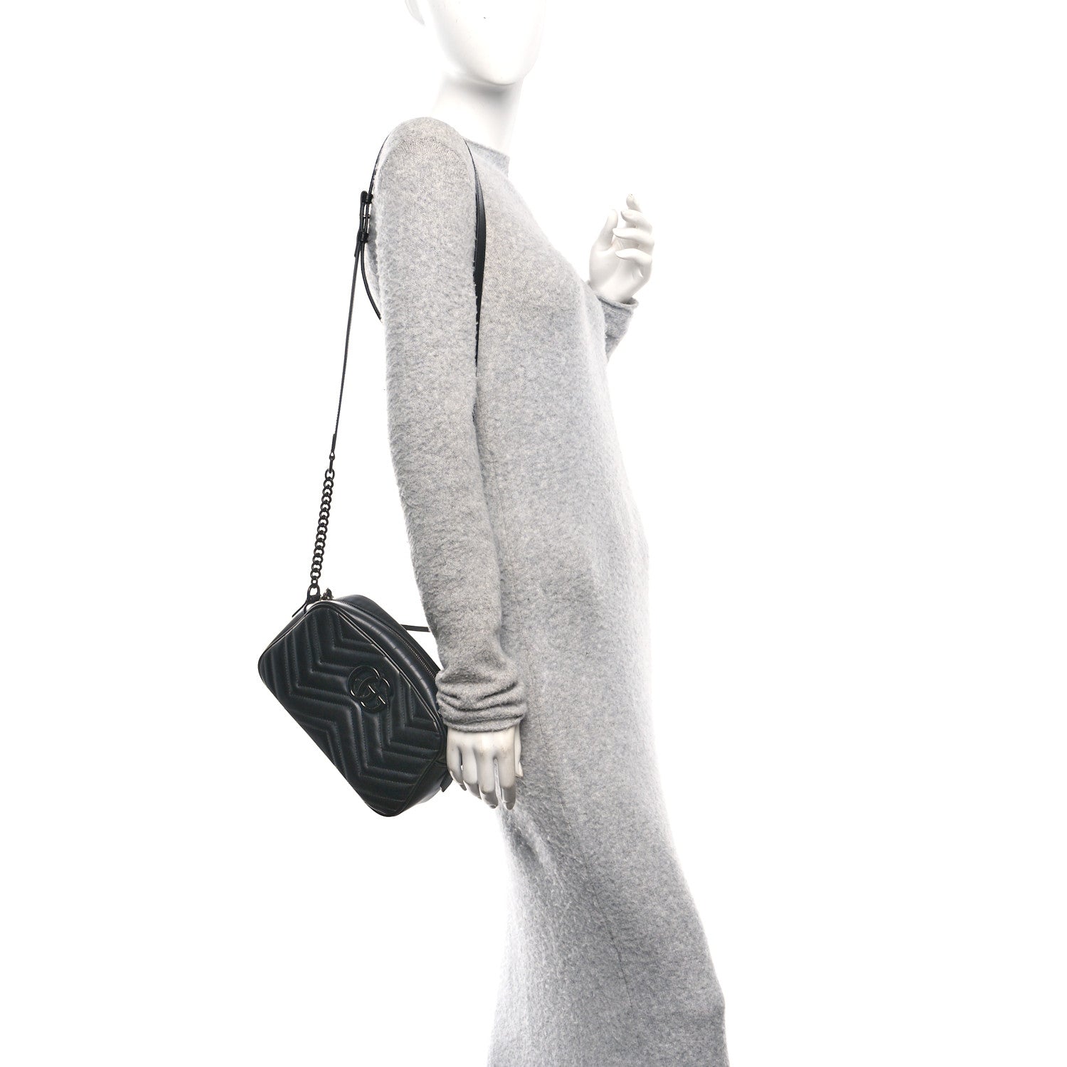 Calfskin Matelasse Monochrome Small GG Marmont Chain Shoulder Bag Black