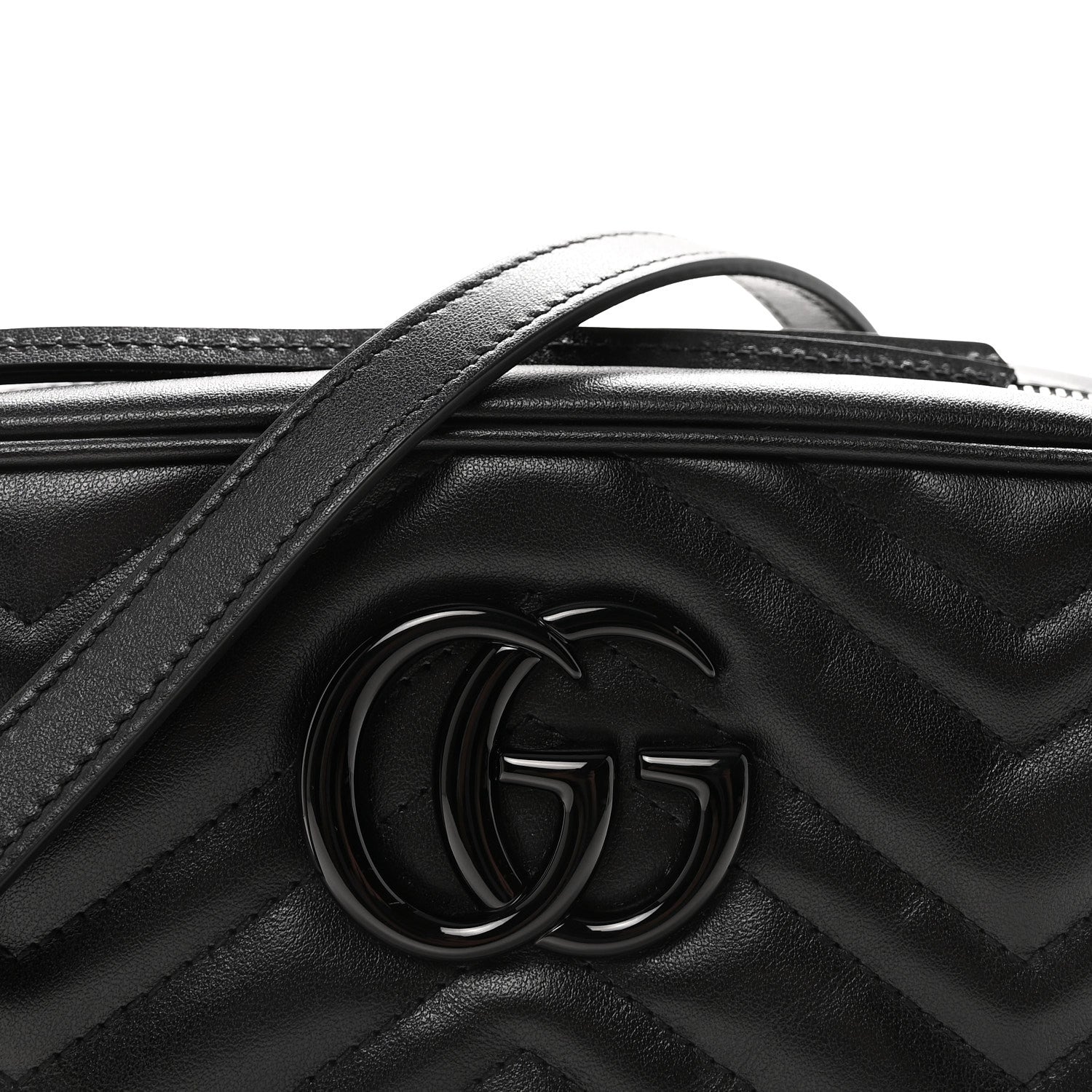 Calfskin Matelasse Monochrome Small GG Marmont Chain Shoulder Bag Black