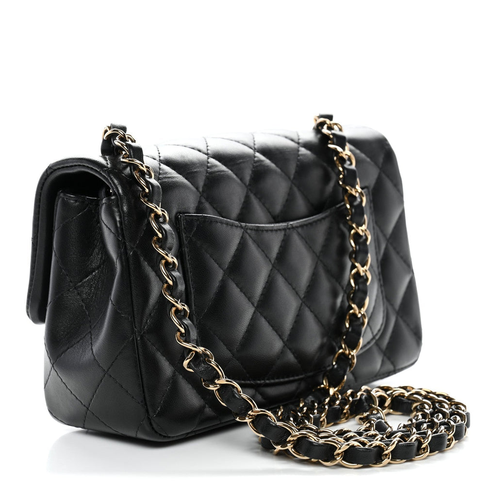 Lambskin Quilted Mini Rectangular Flap Black