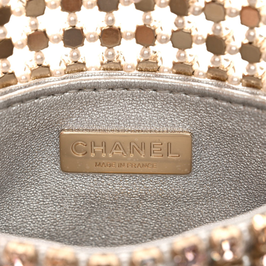 Metal Pearl Minaudiere CC Mini Evening Bag Multicolor