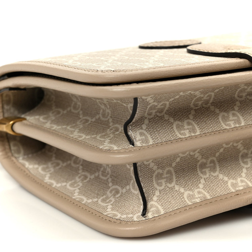 GG Supreme Monogram Textured Dollar Calfskin Mini Retro Interlocking G Flap Shoulder Bag Beige Mystic White Oatmeal