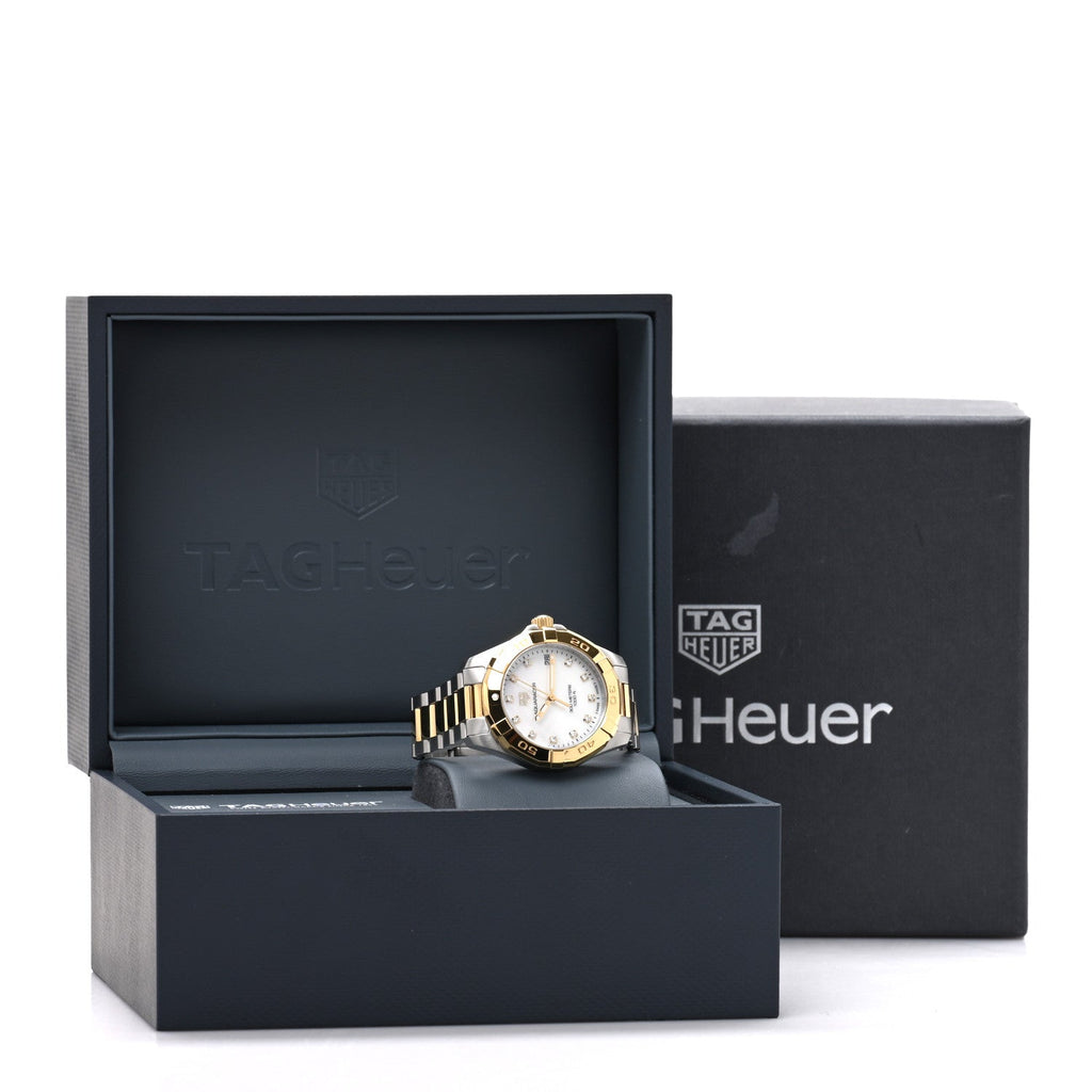 Stainless Steel 18K Yellow Gold Mother of Pearl 32mm Aquaracer Quartz Watch WBD1322
