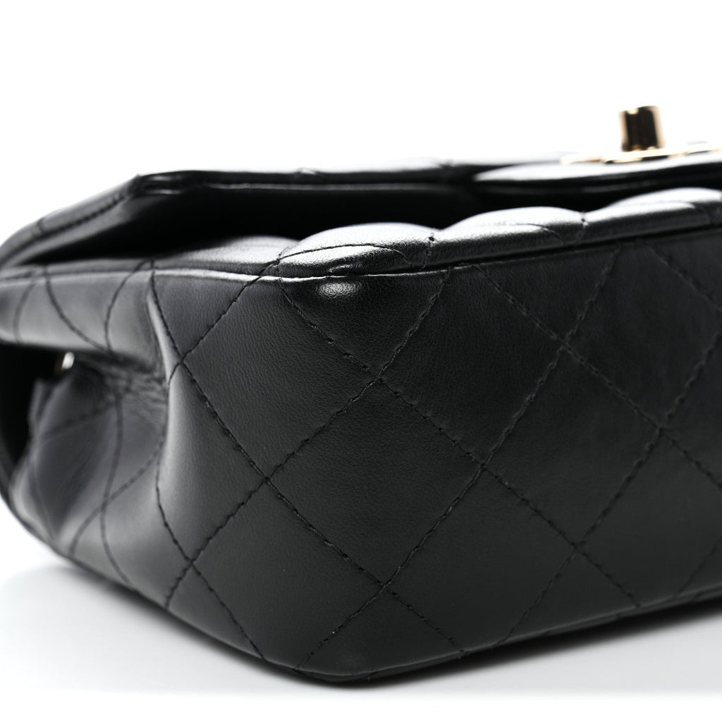 Lambskin Quilted Mini Rectangular Flap Black