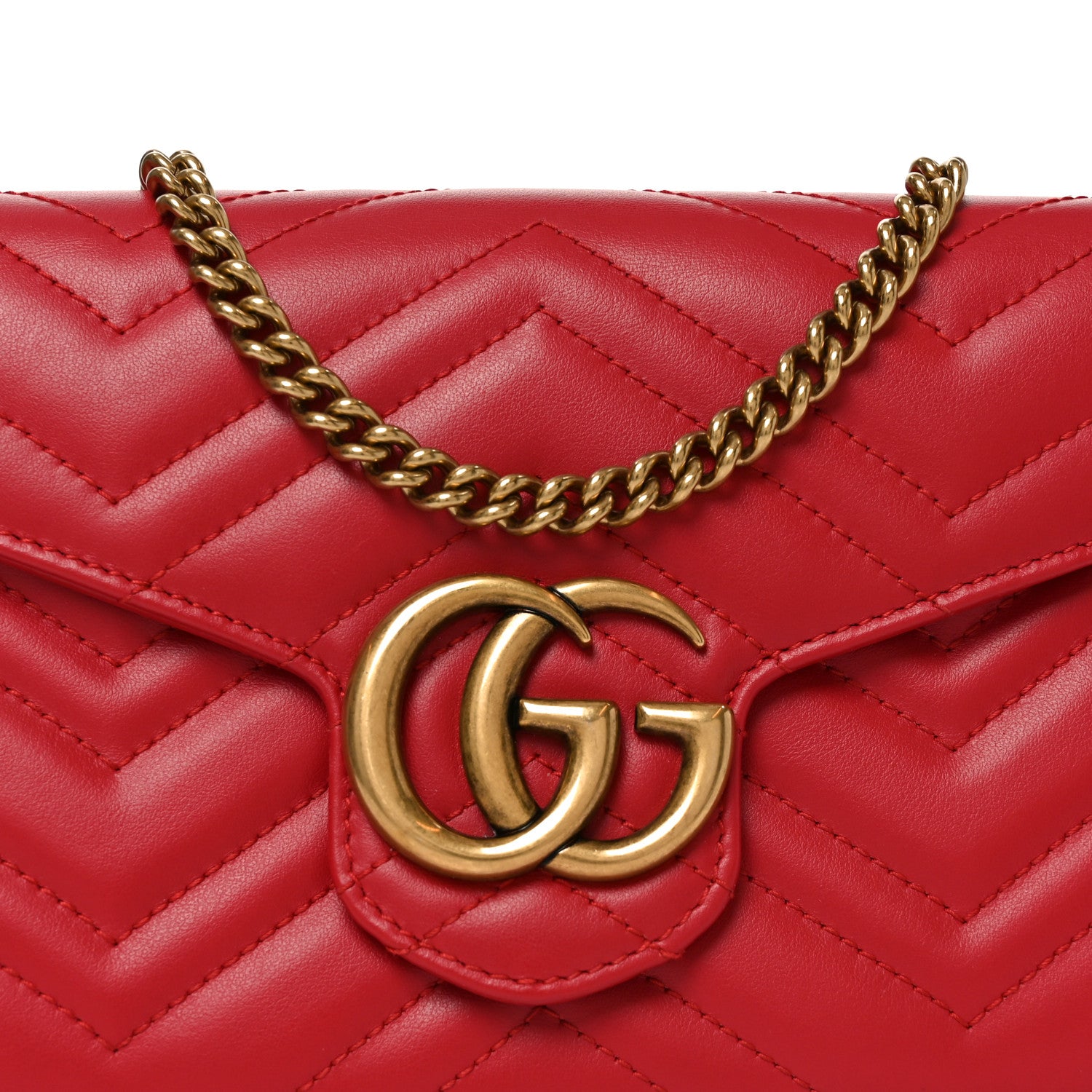 Calfskin Matelasse GG Marmont Chain Wallet Hibiscus Red
