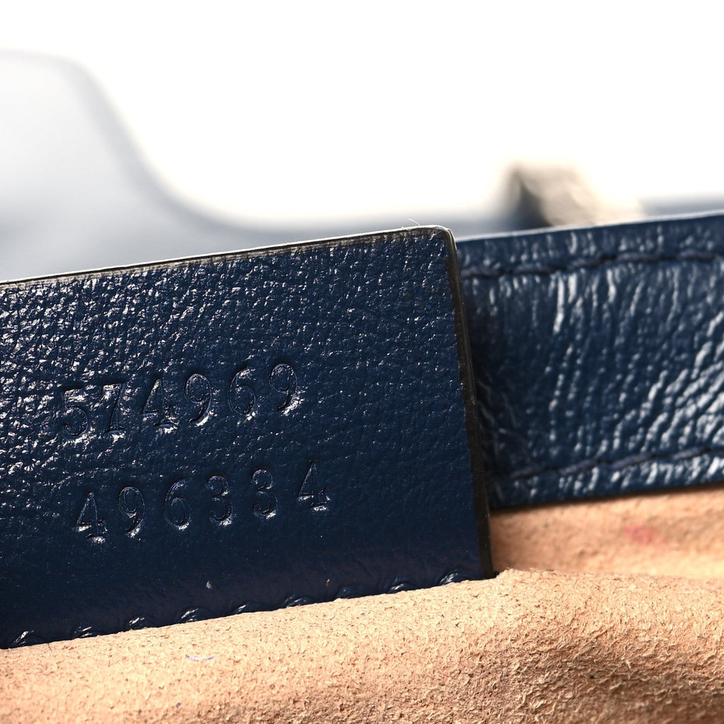 Vintage Effect Calfskin Matelasse Diagonal Super Mini Torchon GG Marmont Shoulder Bag Blue Agata Mystic White