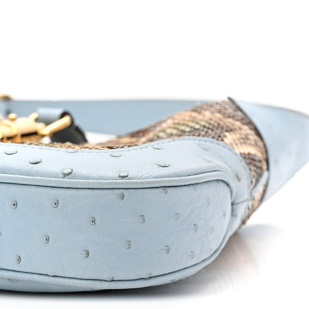 Snakeskin Ostrich Calfskin Small Jackie 1961 Hobo Blue Multicolor