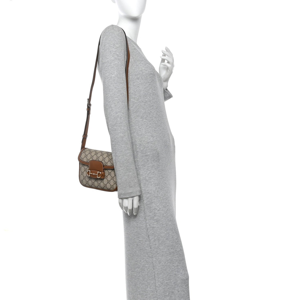 GG Supreme Monogram Duomo Lux Horsebit 1955 Soft Small Shoulder Bag Beige Ebony Sundial