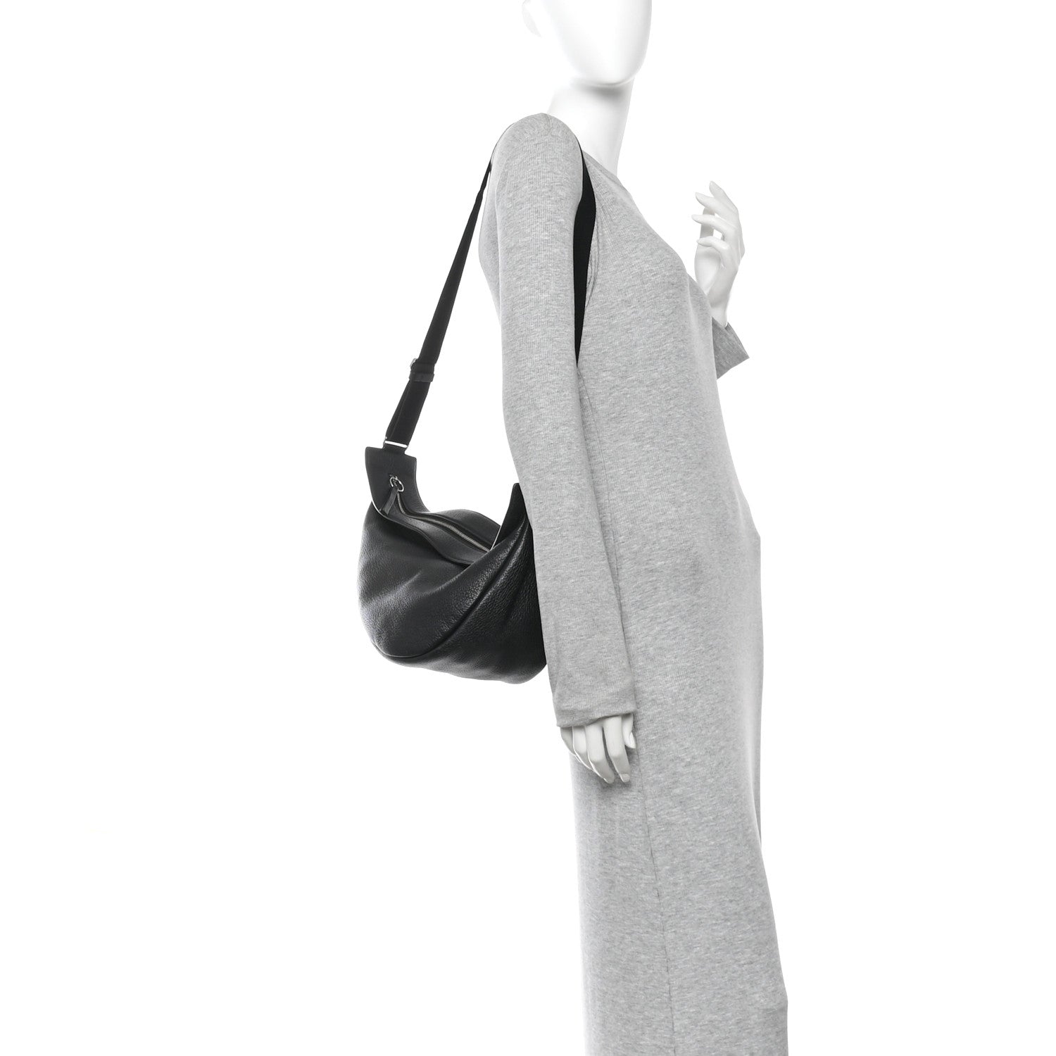 Grained Calfskin Large Slouchy Banana Bag Black