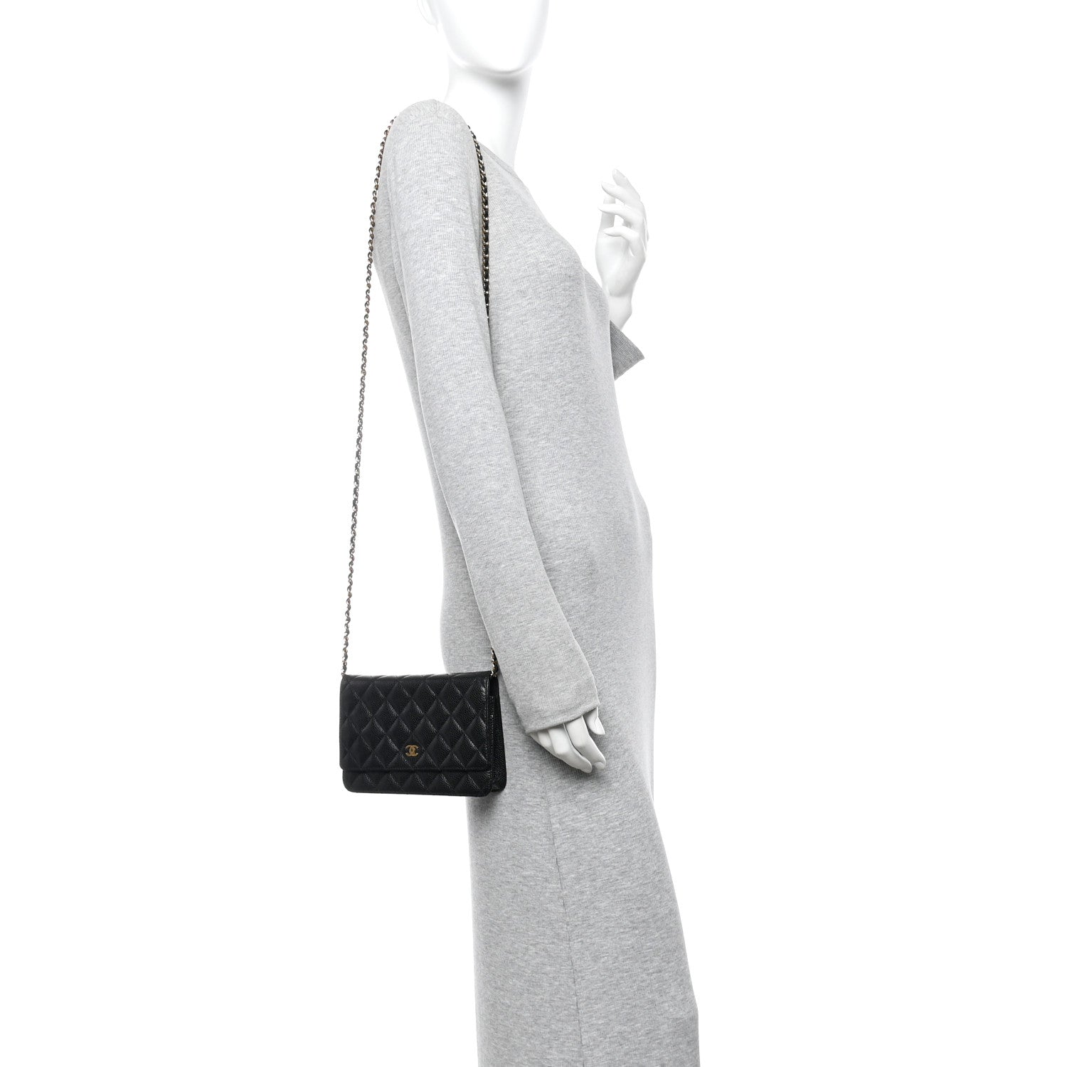 Caviar Quilted Wallet on Chain WOC Black