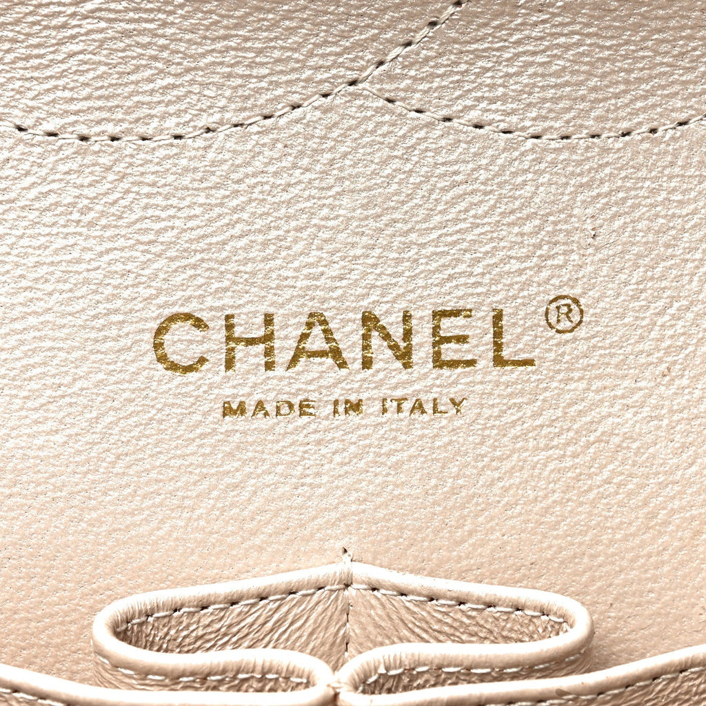 Iridescent Caviar Quilted Jumbo Double Flap Beige