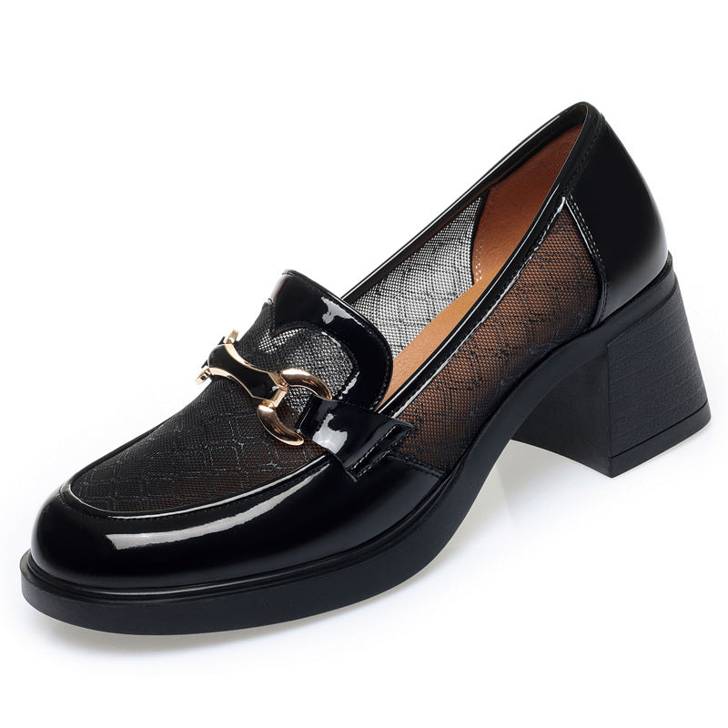 Mocasines de charol con tacón de bloque