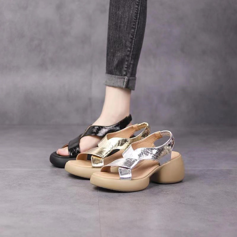 Zapatos romanos casuales de suela blanda y tacón grueso