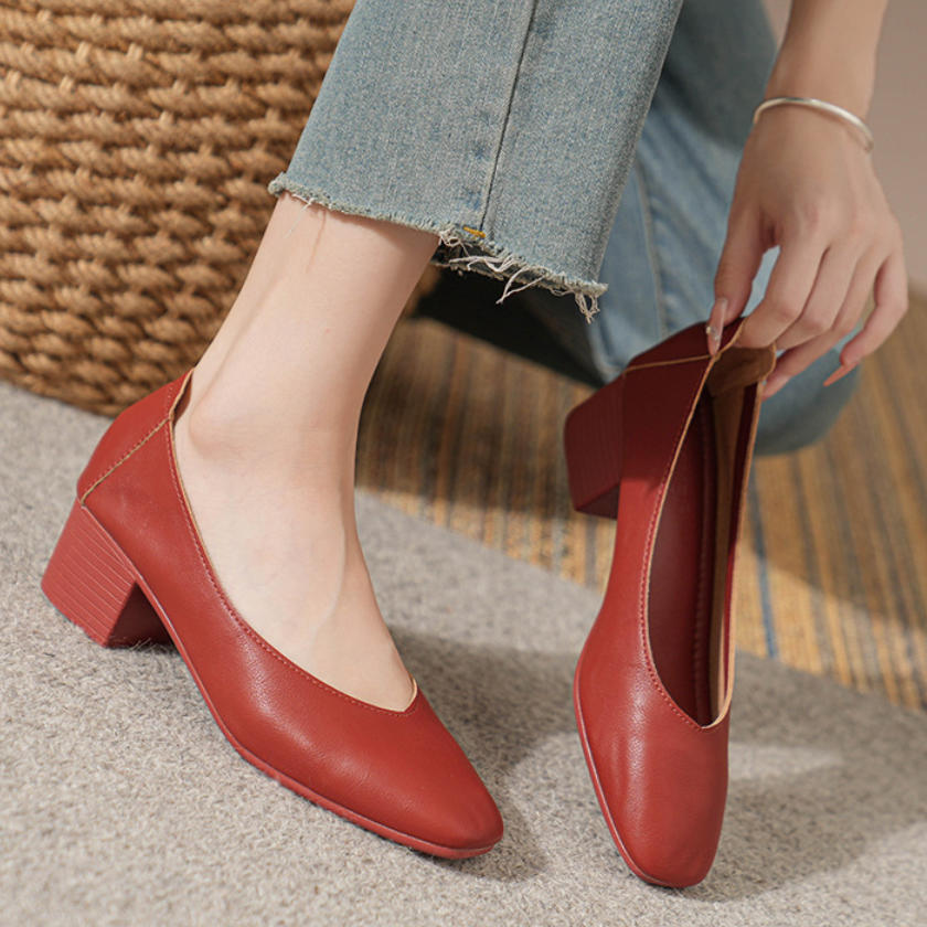 Zapatos de piel auténtica tacón ancho (varios tamaños disponibles)