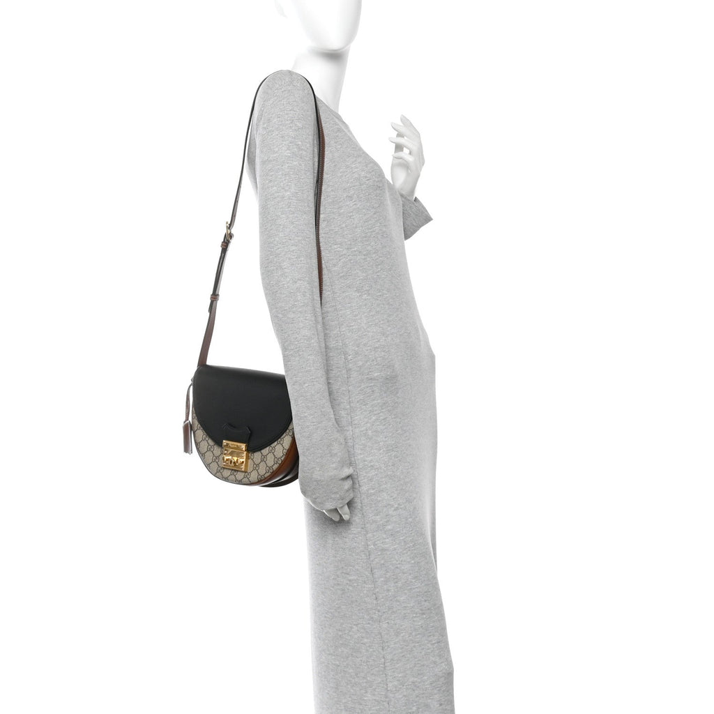 GG Supreme Monogram Calfskin Small Padlock Messenger Shoulder Bag Beige Black Cuir