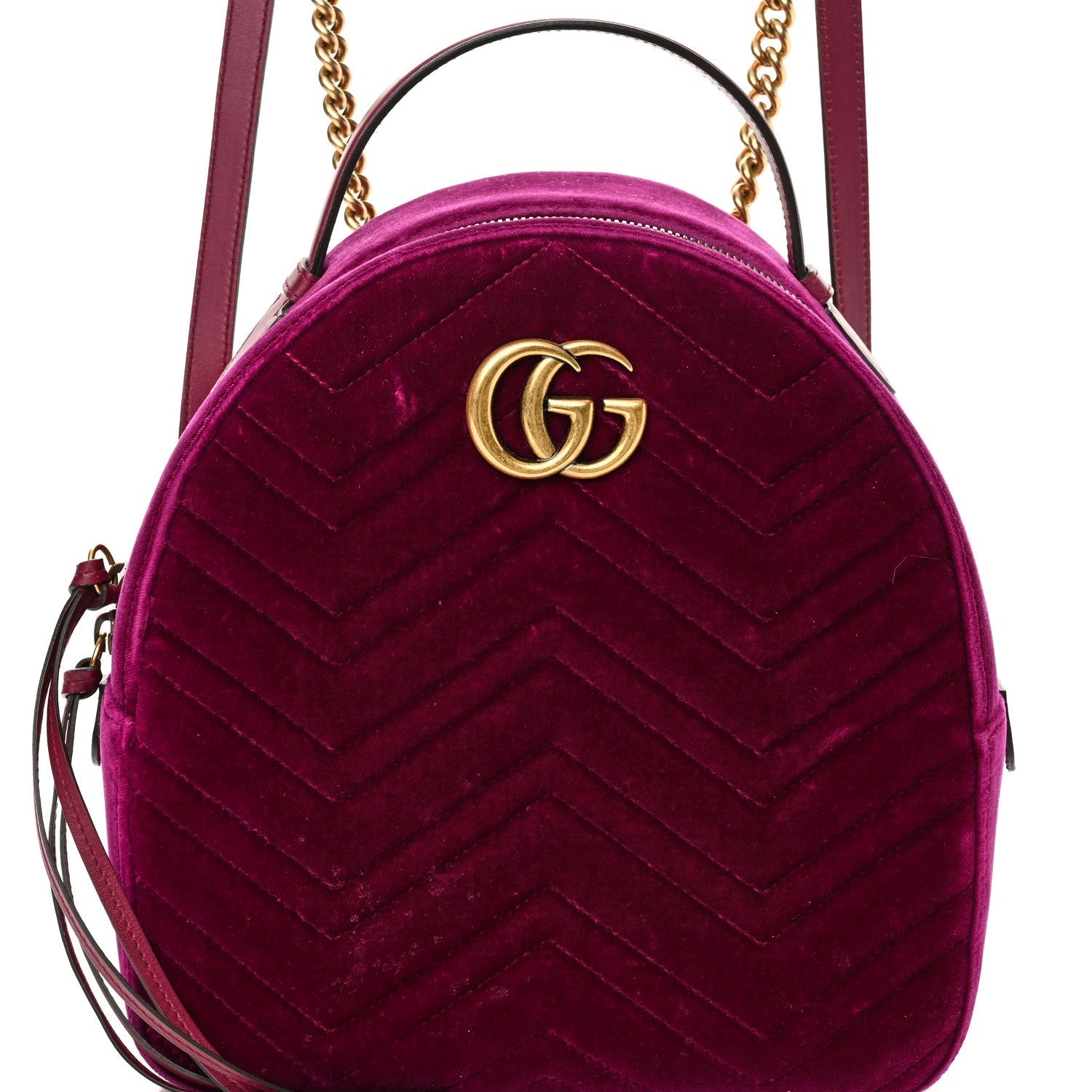 Velvet Matelasse GG Marmont Dome Backpack Fuchsia Violet Cyclamen