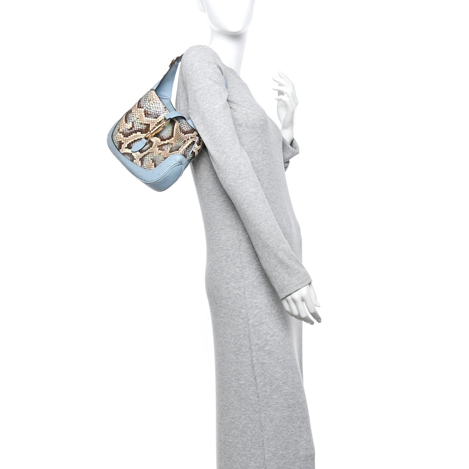 Snakeskin Ostrich Calfskin Small Jackie 1961 Hobo Blue Multicolor
