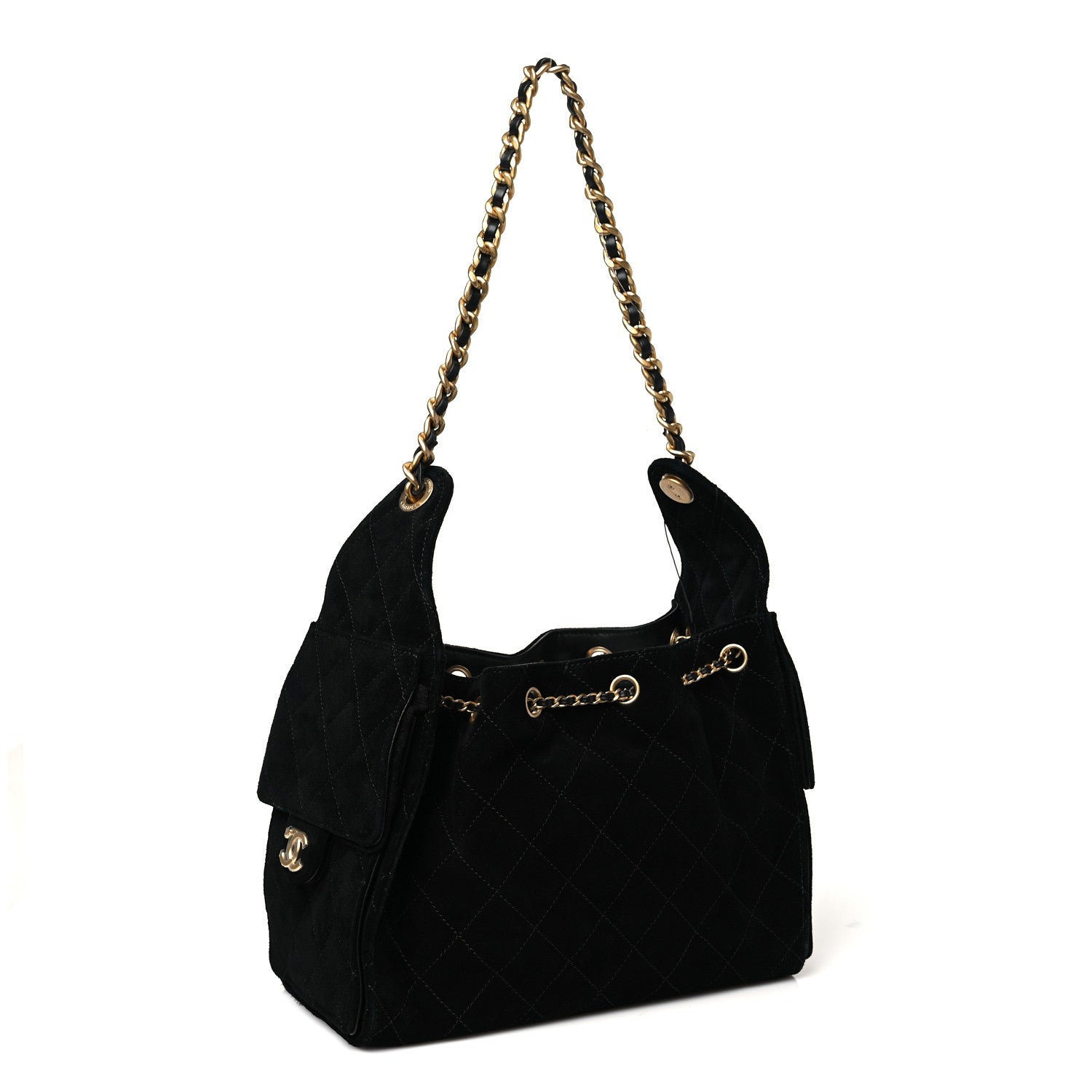 Suede Quilted Small Chanel 25 Handbag Black