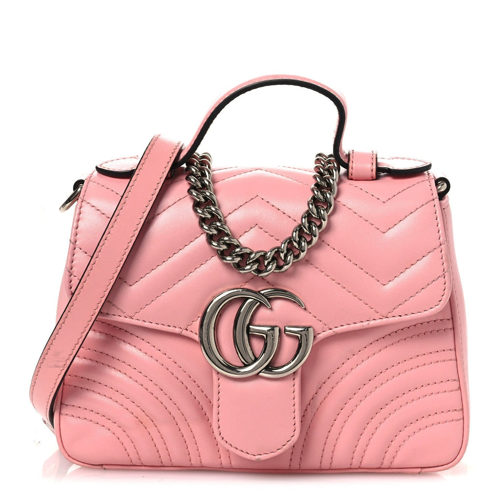 Calfskin Matelasse Mini GG Marmont Top Handle Shoulder Bag Wild Rose