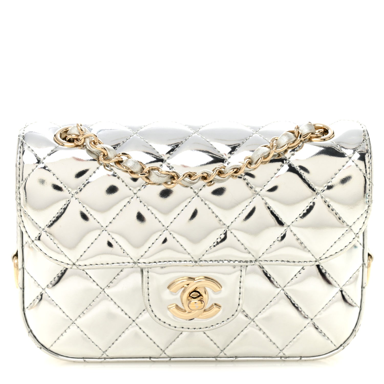 Mirror Calfskin Metallic Calfskin Quilted Hollywood Boulevard Mini Flap With Star Coin Purse Silver
