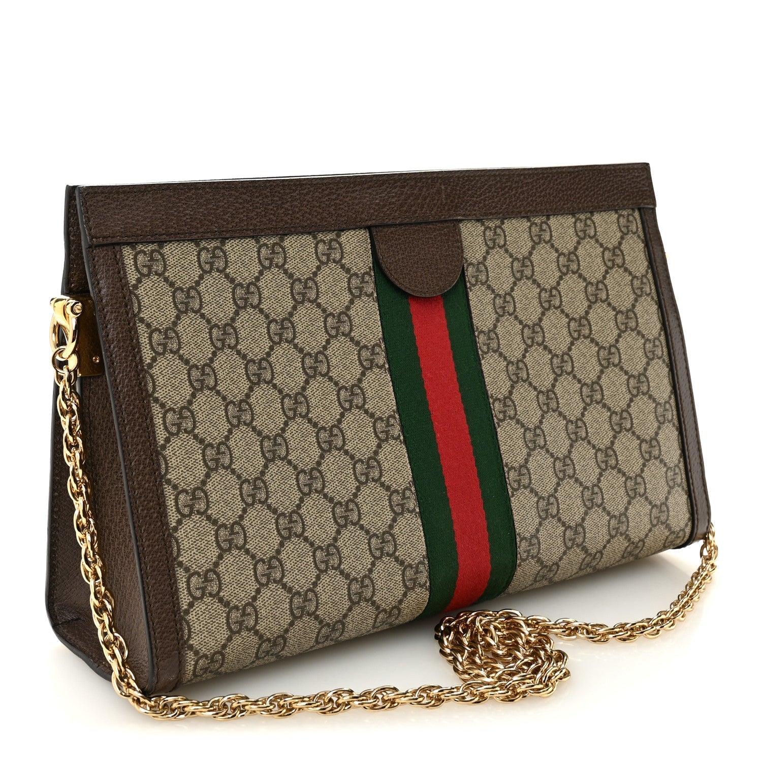 GG Supreme Monogram Web Medium Ophidia Chain Shoulder Bag Brown
