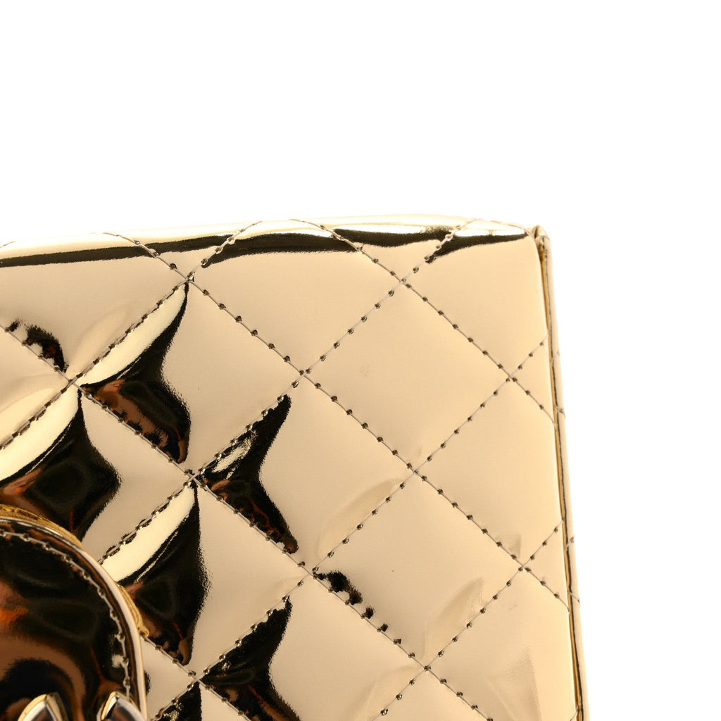 Mirror Calfskin Metallic Calfskin Quilted Nano Kelly Shopper Gold