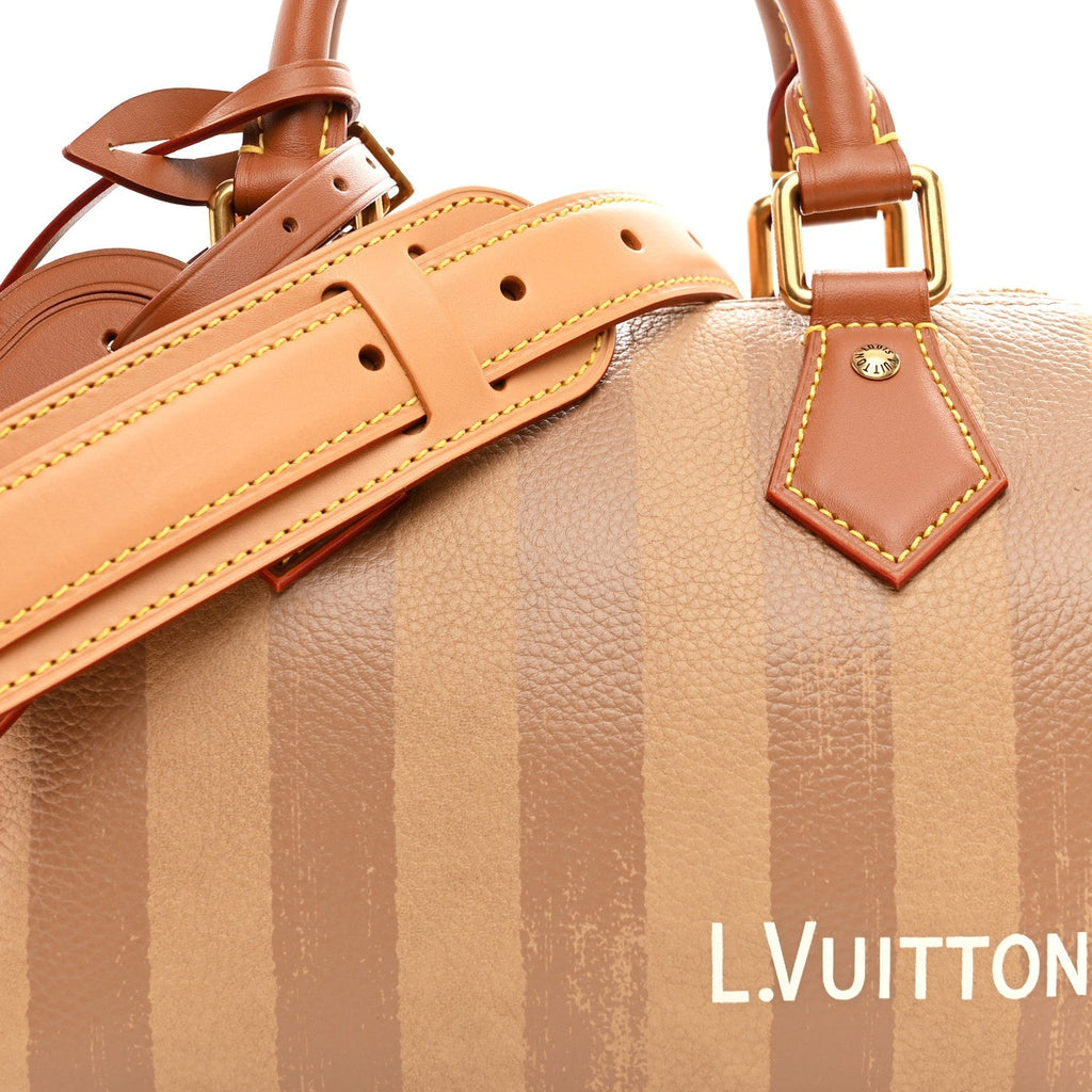 Calfskin Washed Stripes Speedy P9 Bandouliere 20 Camel