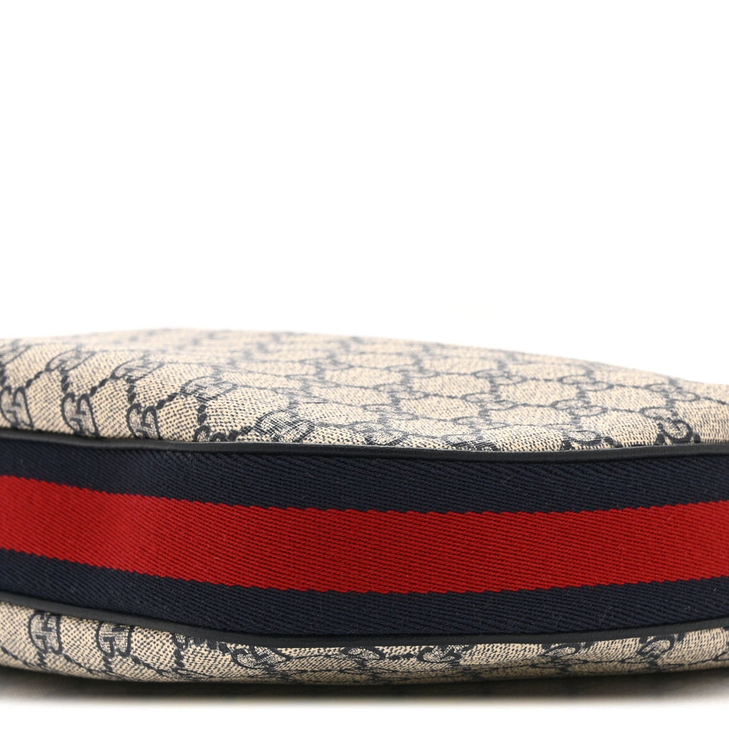 GG Supreme Monogram Textured Calfskin Web Small Attache Shoulder Bag Beige Blue