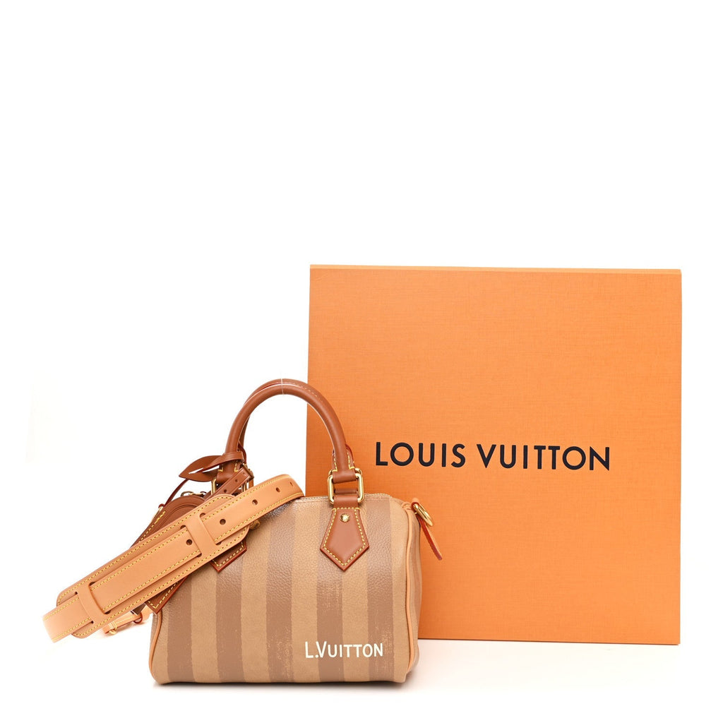 Calfskin Washed Stripes Speedy P9 Bandouliere 20 Camel